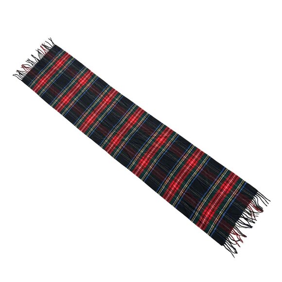 Plaid Scarf V Fraas Cashmink Germany Acrylic Black Red Fringe Unisex Retro - Picture 2 of 5